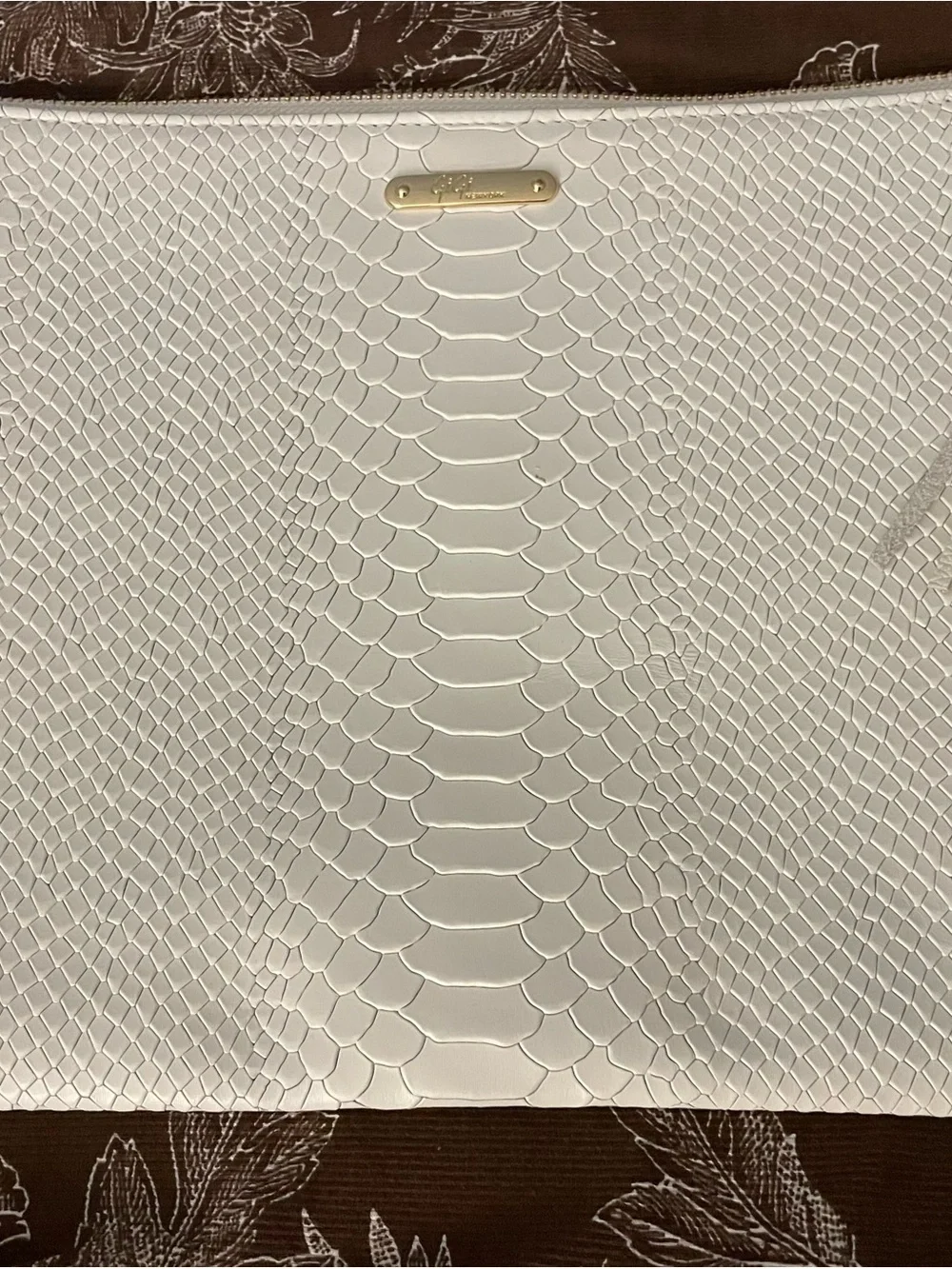 GiGi New York White Embossed Snake-Texture Large Clutch